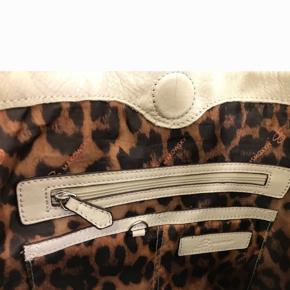 B Makowsky Women's Handbag Purse Tote Bag Boho Cream Brown Tan Leather Fringe M - Picture 6 of 8